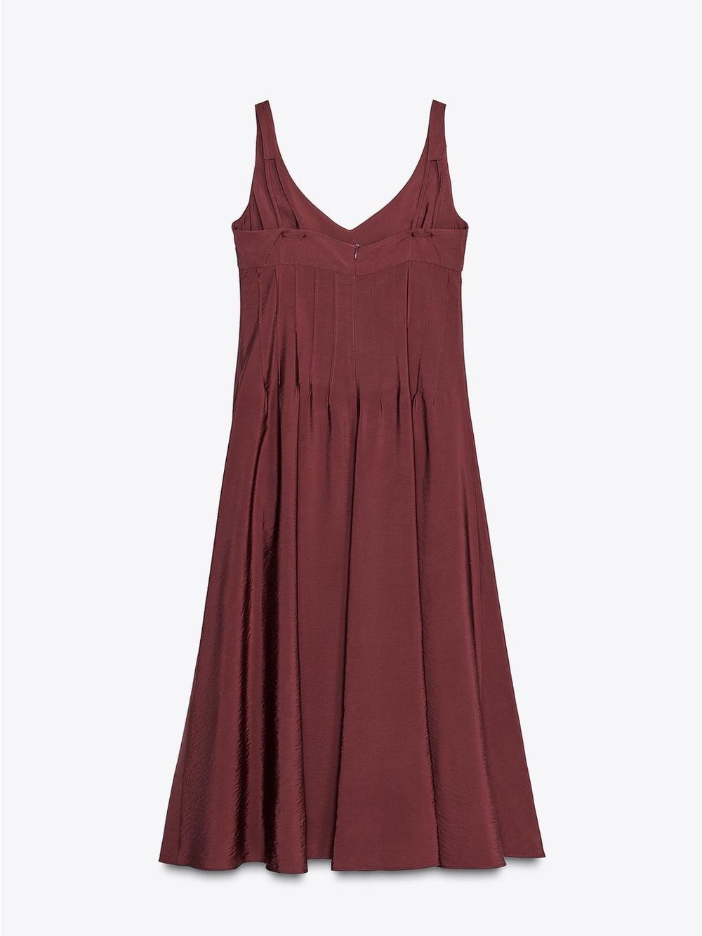 NWT. Zara Burgundy Viscose Blend Drawstring Midi Dress. Size M. - Picture 6 of 10